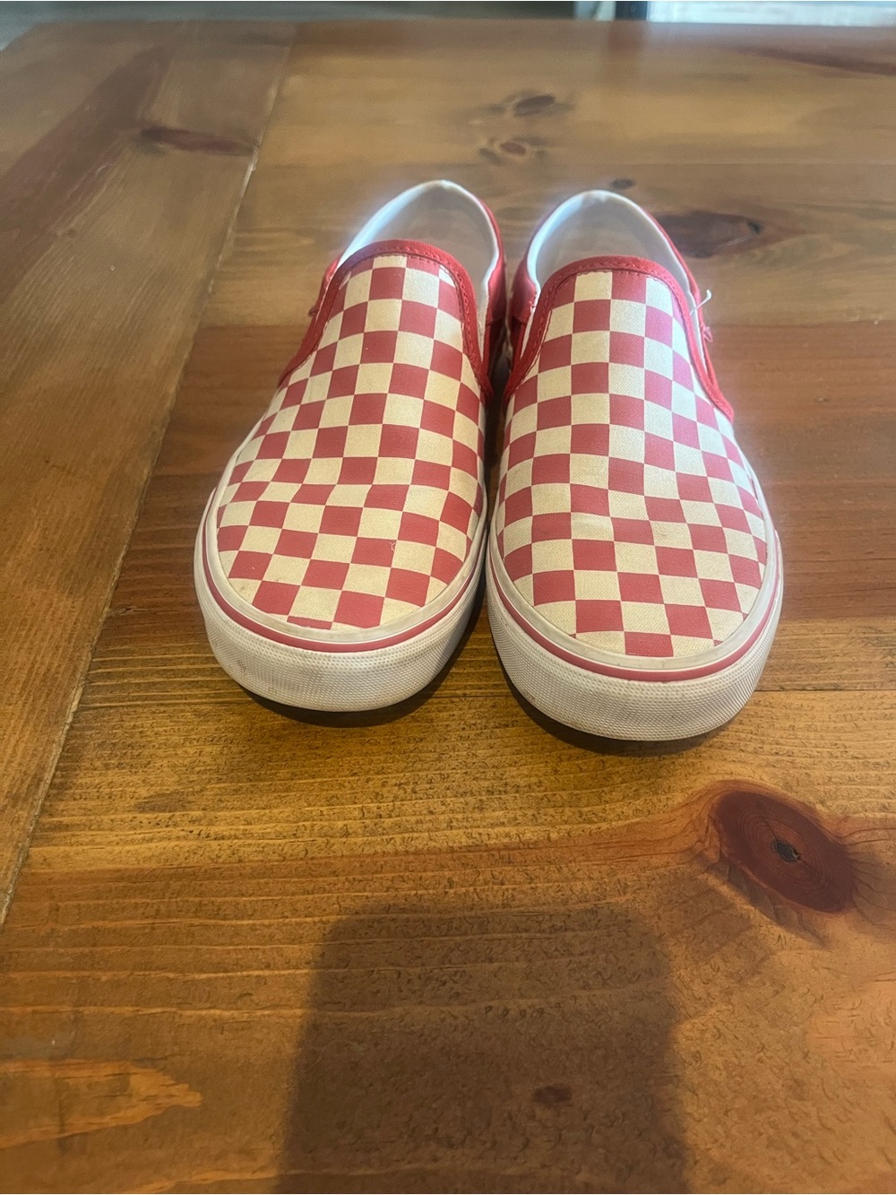 Woman’s Vans Slip-On Checkerboard Canvas Shoes - Red & White